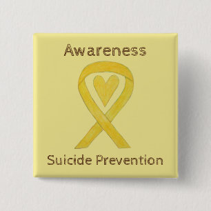 Badge Carré 5 Cm Prévention du suicide Jaune Sensibilisation Ruban