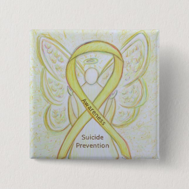 Badge Carré 5 Cm Prévention du suicide Jaune Sensibilisation Ruban  (Devant)