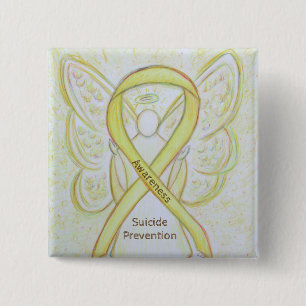 Badge Carré 5 Cm Prévention du suicide Jaune Sensibilisation Ruban