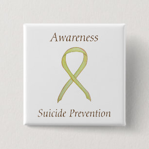 Badge Carré 5 Cm Prévention du suicide Jaune Sensibilisation Ruban