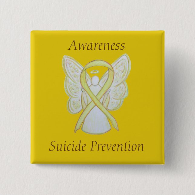 Badge Carré 5 Cm Prévention du suicide Jaune Sensibilisation Ruban  (Devant)