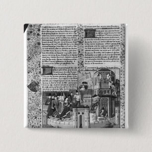 Badge Carré 5 Cm Priam observant la reconstruction de Troie