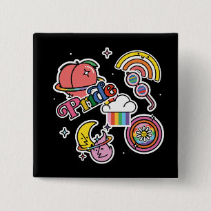 Badge Carré 5 Cm Pride+LGBTQ. Aimez la fierté. Coeur arc-en-ciel av