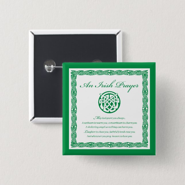 Badge Carré 5 Cm Prière celtique Saint Patrick's Day (Devant & derrière)