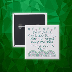 Badge Carré 5 Cm Prière chrétienne pour enfants Vert & Rose