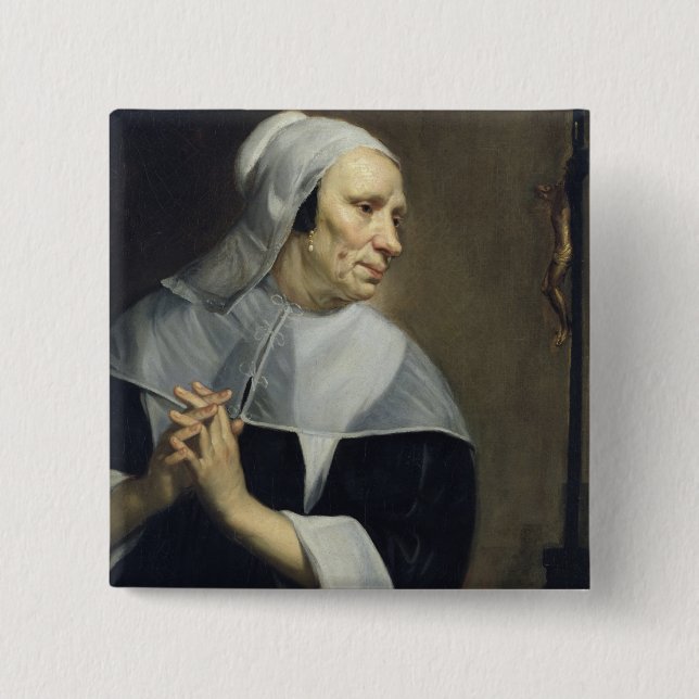 Badge Carré 5 Cm Prière de dame âgée (Devant)