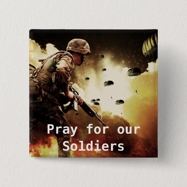 Badge Carré 5 Cm Prières pour nos soldats (Devant)