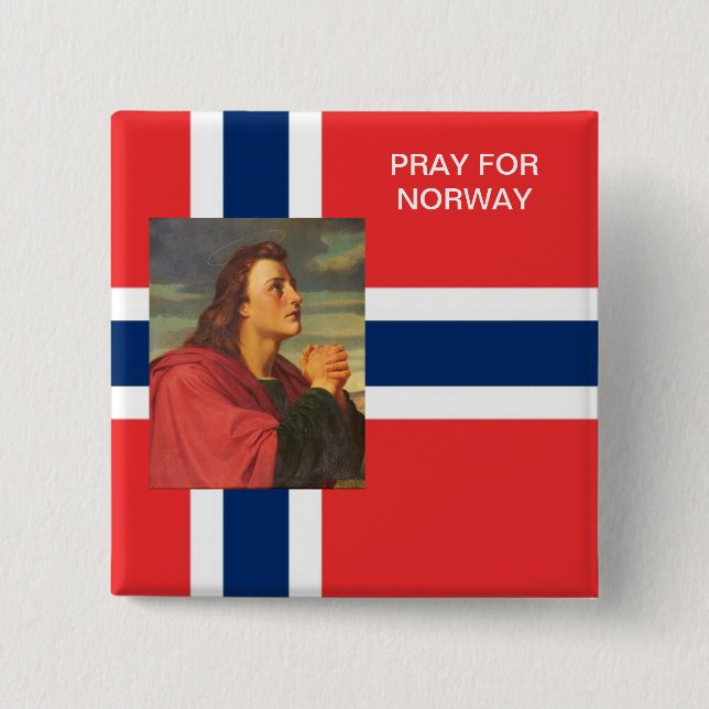 BADGE CARRÉ 5 CM PRIEZ POUR LA NORVÈGE (Devant)