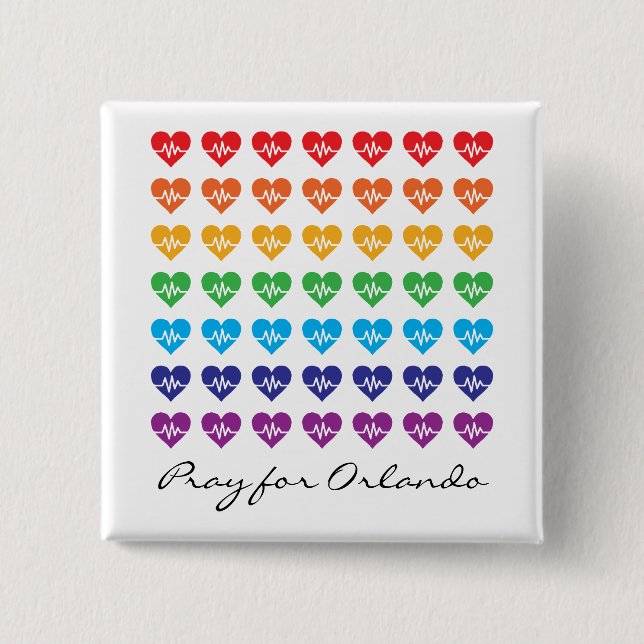 Badge Carré 5 Cm Priez Pour Orlando One Pulse Rainbow Heart (Devant)
