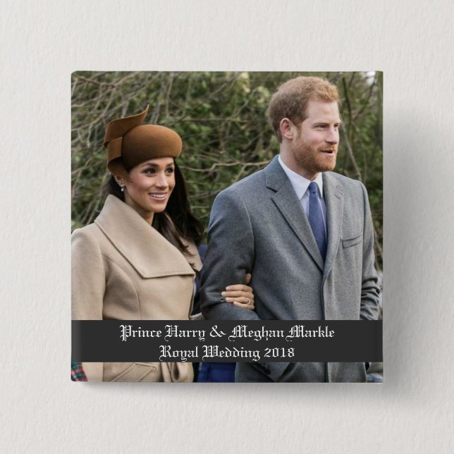Badge Carré 5 Cm Prince Harry & Meghan Markle Mariage royal 2018 (Devant)