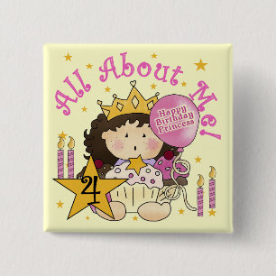 Badge Carré 5 Cm Princess All About Me 4th Birthday Tshirts