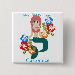 Badge Carré 5 Cm Princesse Sirène Roux Thunder_Cove