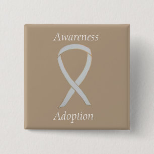 Badge Carré 5 Cm Prise de conscience de l'adoption White Ribbon Cus