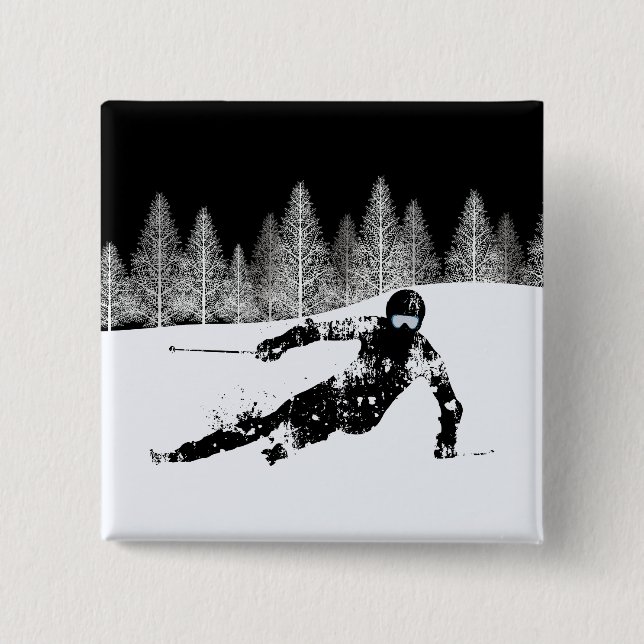 Badge Carré 5 Cm Pro Skier, bouton Ski Snowboard (Devant)