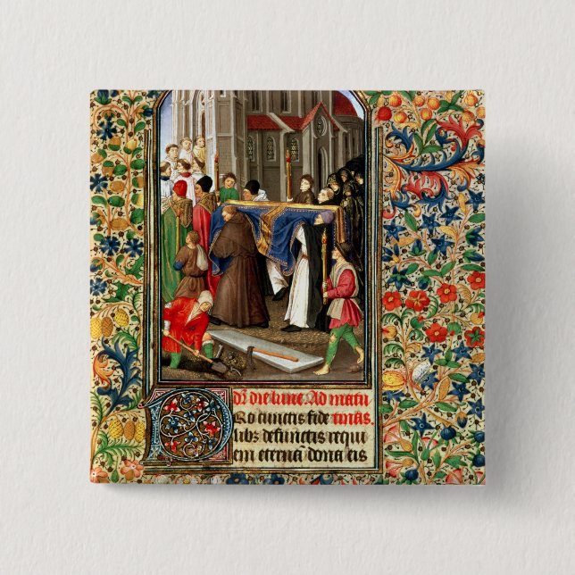 Badge Carré 5 Cm Procession funéraire avec des tombe-bêcheurs (Devant)