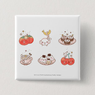 Badge Carré 5 Cm Produits alimentaires montrés sur le fond blanc