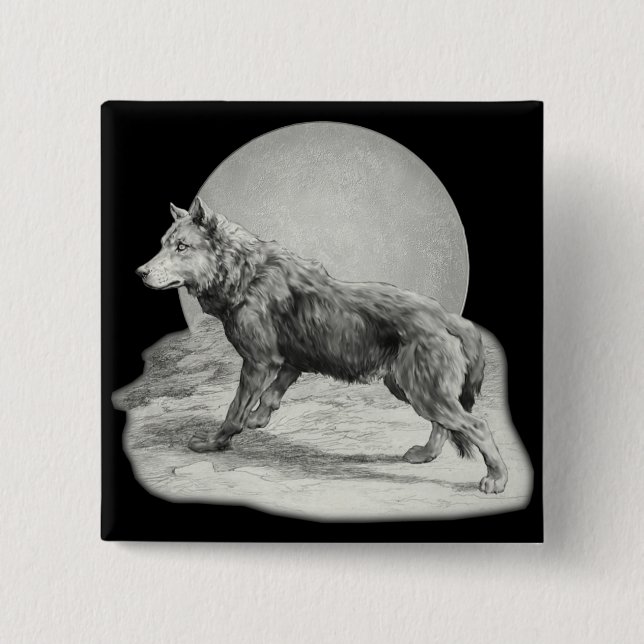 Badge Carré 5 Cm Profil de Wolf Moon (Devant)