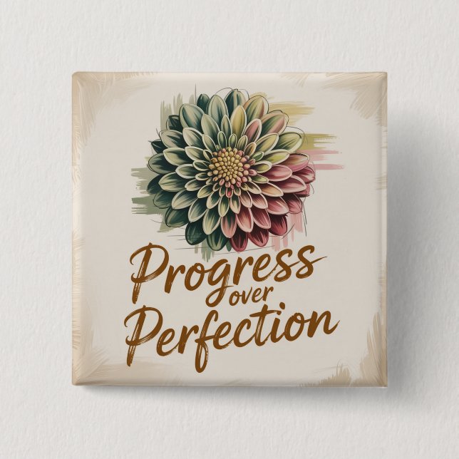 Badge Carré 5 Cm Progrès plutôt que Perfection (Devant)