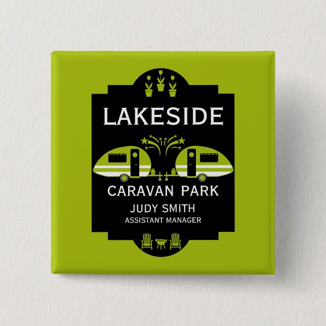 Badge Carré 5 Cm Promotion du camping Caravan (Devant)