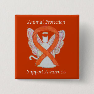 Badge Carré 5 Cm Protection animale Orange Ruban Chat Angel Art Pin