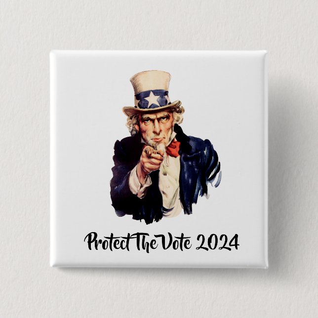 Badge Carré 5 Cm Protéger Le Bouton Vote 2024 (Devant)