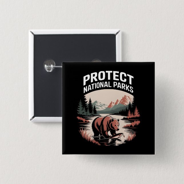 Badge Carré 5 Cm Protéger nos parcs nationaux (Devant & derrière)
