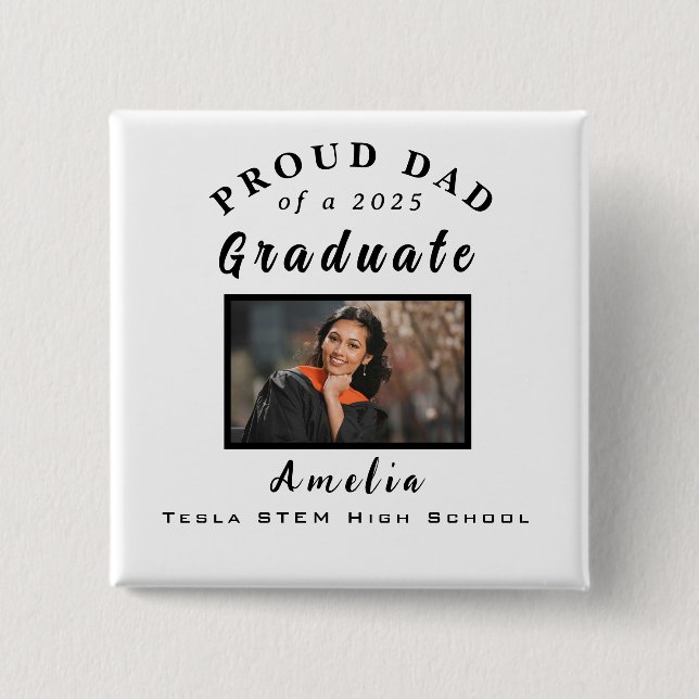 Badge Carré 5 Cm Proud Dad Graduation 2025 Custom Photo Gift  (Devant)