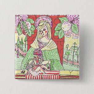Badge Carré 5 Cm Psychédélique Maria et son fils (Jésus)