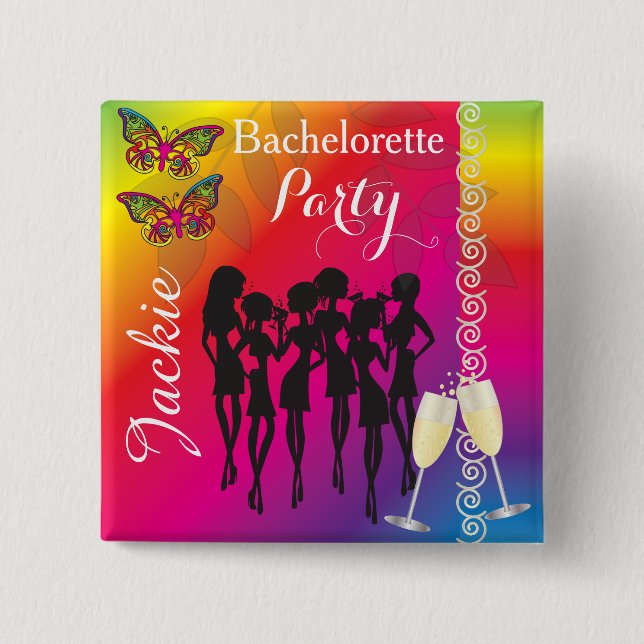 Badge Carré 5 Cm Psychédélique Papillon Bachelorette Conception (Devant)