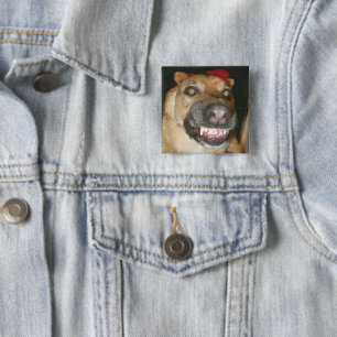 Badge Carré 5 Cm Psycho berger allemand chien effrayant mal