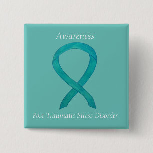 Badge Carré 5 Cm PTSD Sensibilisation Ruban Turquoise Peintures d'a