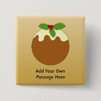 Badge Carré 5 Cm Pudding de Noël. Fond de couleur d'or