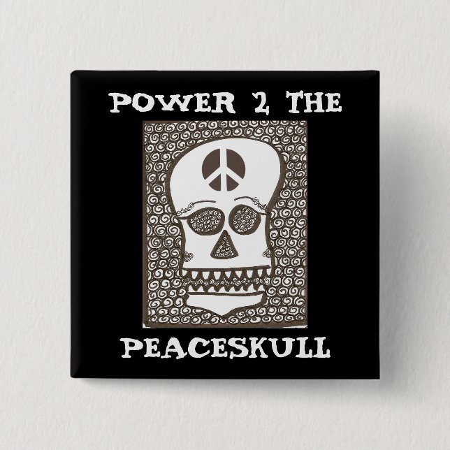 Badge Carré 5 Cm Puissance au bouton de peaceskull (Devant)