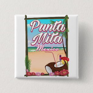Badge Carré 5 Cm Punta Mita, affiche de voyage de plage au Mexique