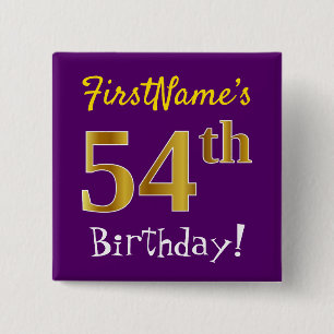 Badge Carré 5 Cm Purple, Faux Gold 54ème Anniversaire, Avec Nom Per