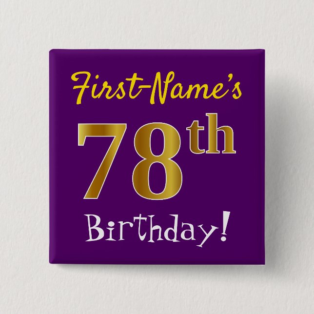 Badge Carré 5 Cm Purple, Faux Gold 78ème Anniversaire, Avec Nom Per (Devant)