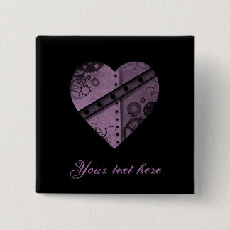 Badge Carré 5 Cm Purple steampunk engrenages coeur élégant