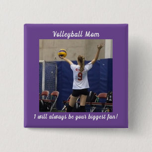 Badge Carré 5 Cm Purple Volleyball Maman Photo