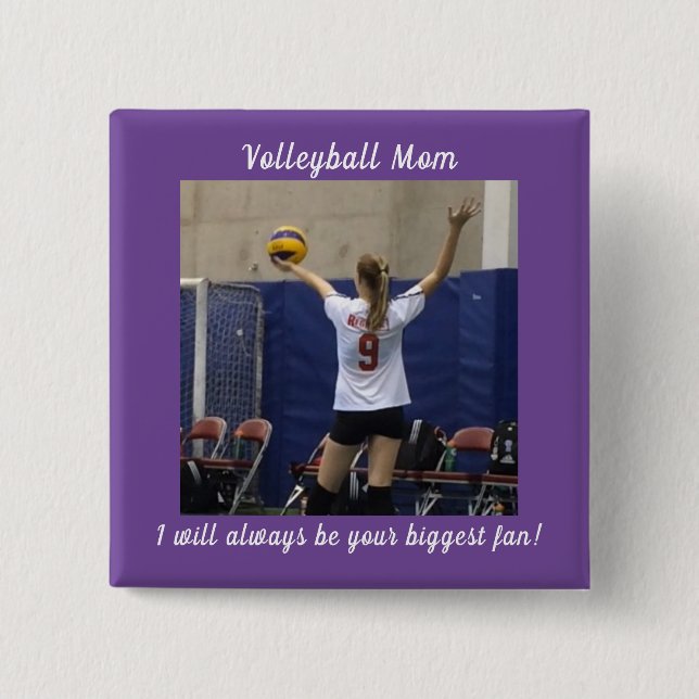 Badge Carré 5 Cm Purple Volleyball Maman Photo (Devant)