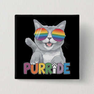 Badge Carré 5 Cm Purride Chat Lunettes de soleil Gay Pride Arc-en-c