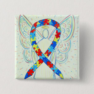Badge Carré 5 Cm Puzzle Angel Sensibilisation sur l'autisme Ruban A