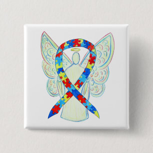 Badge Carré 5 Cm Puzzle Angel Sensibilisation sur l'autisme Ruban A