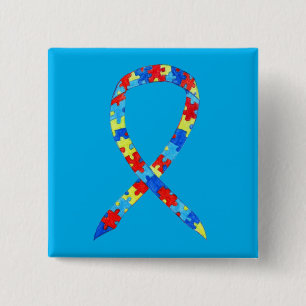 Badge Carré 5 Cm Puzzle Sensibilisation sur l'autisme Ruban Épingle