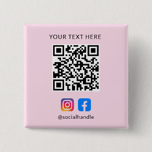 Badge Carré 5 Cm QR Code avec les icônes de médias sociaux Easy Cus