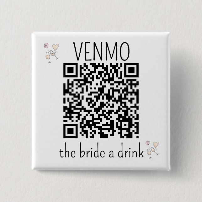 Badge Carré 5 Cm QR Code VENMO la mariée une boite Bachelorette Par (Devant)