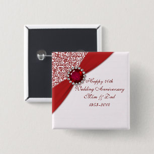 Badge Carré 5 Cm quarantième Bouton d'anniversaire de mariage