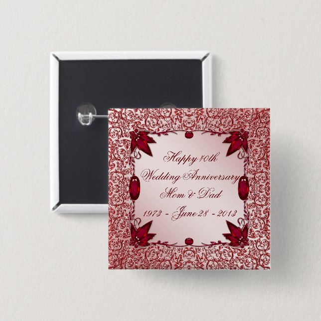 Badge Carré 5 Cm quarantième Bouton d'anniversaire de mariage (Devant & derrière)