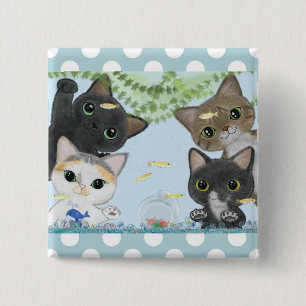 Badge Carré 5 Cm Quatre chats mignons de Medaka