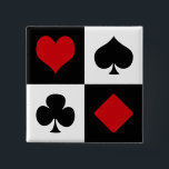 Badge Carré 5 Cm Quatre combinaisons de cartes<br><div class="desc">Ensemble d'icônes de combinaison de carte isolées sur les carrés noirs et blancs</div>