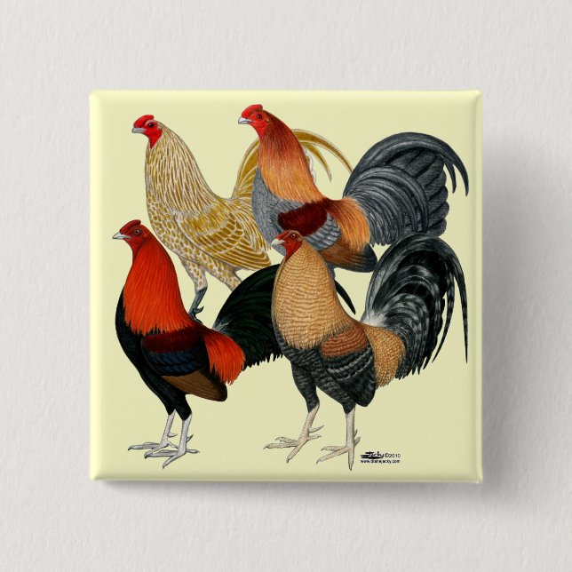 Badge Carré 5 Cm Quatre Gamecocks (Devant)